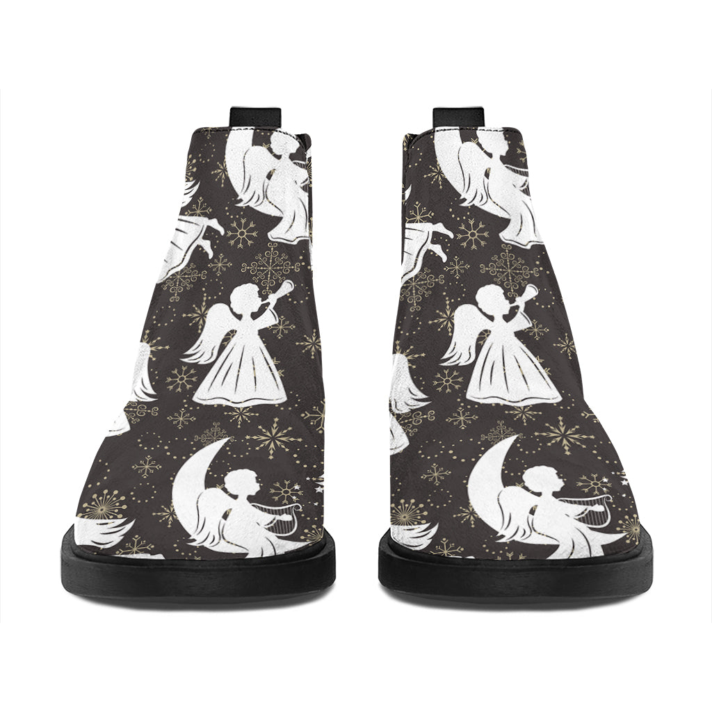 Angel And Snowflake Pattern Print Flat Ankle Boots