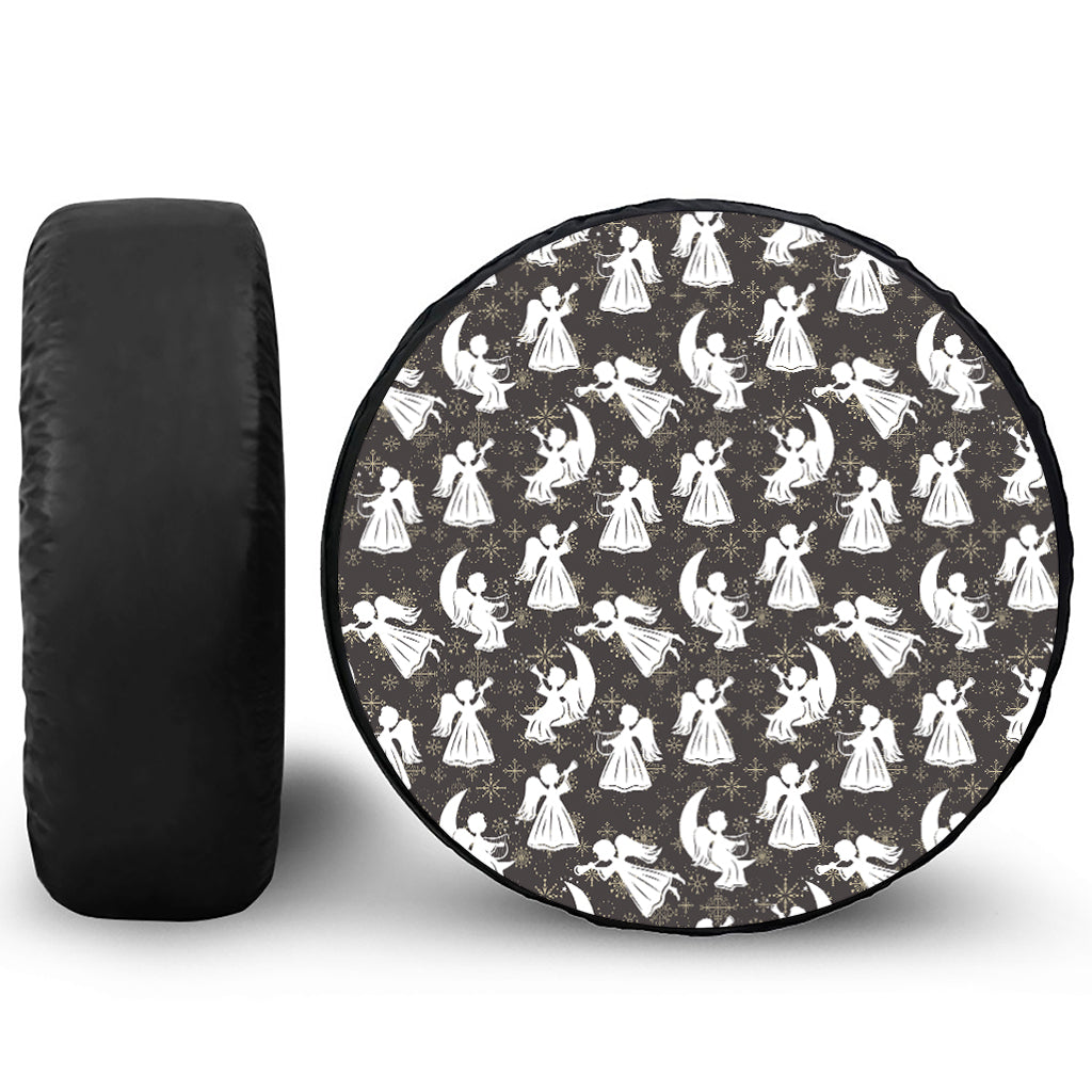 Angel And Snowflake Pattern Print Leather Spare Tire Cover