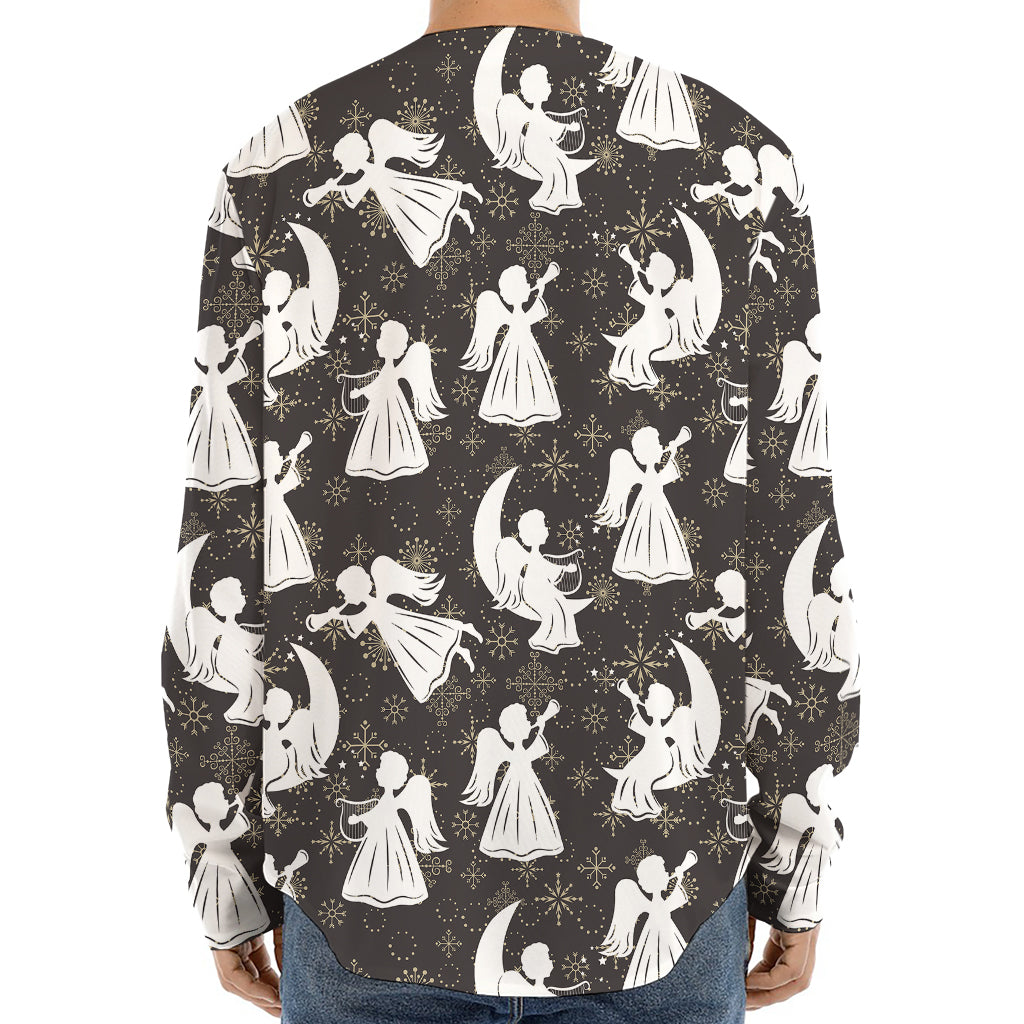 Angel And Snowflake Pattern Print Long Sleeve Baseball Jersey