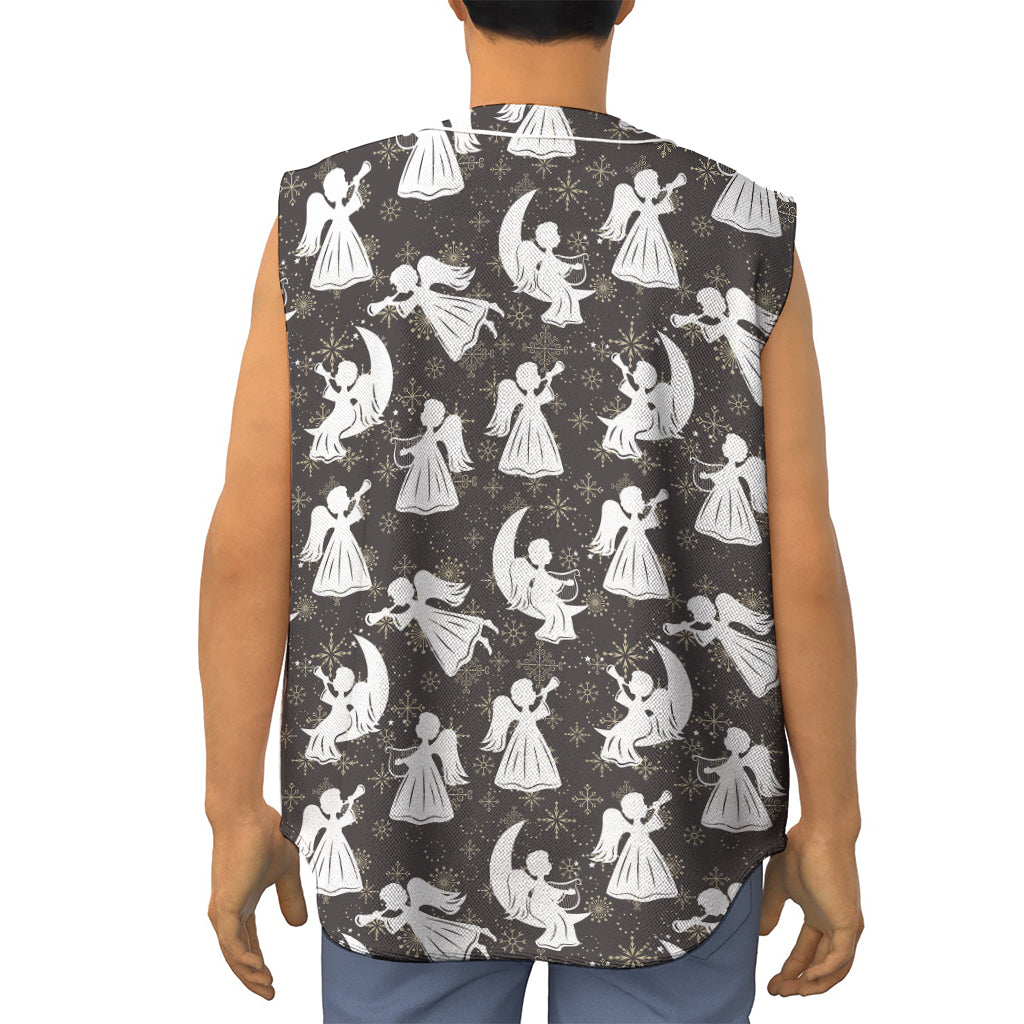 Angel And Snowflake Pattern Print Sleeveless Baseball Jersey
