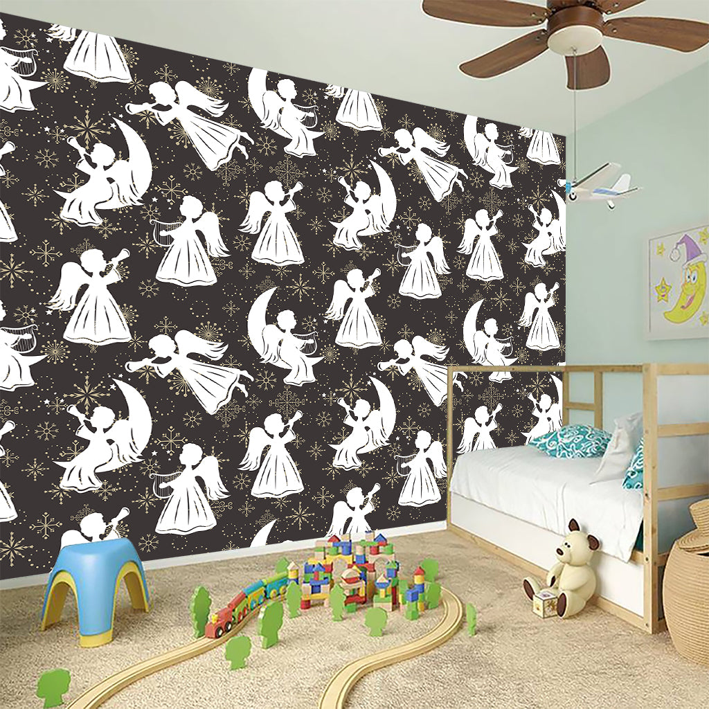 Angel And Snowflake Pattern Print Wall Sticker