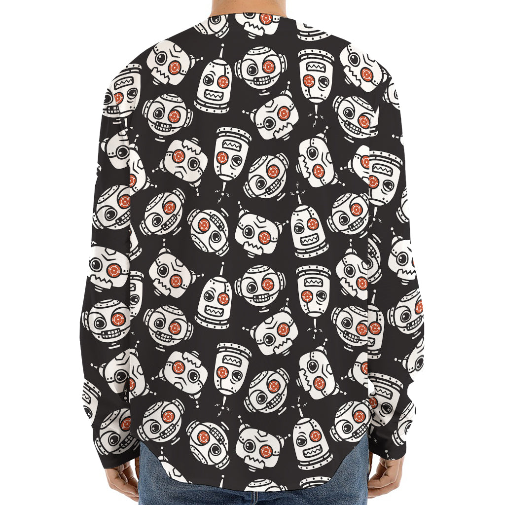 Angry Robot Pattern Print Long Sleeve Baseball Jersey