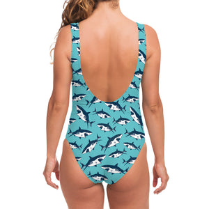 Angry Shark Pattern Print One Piece Swimsuit