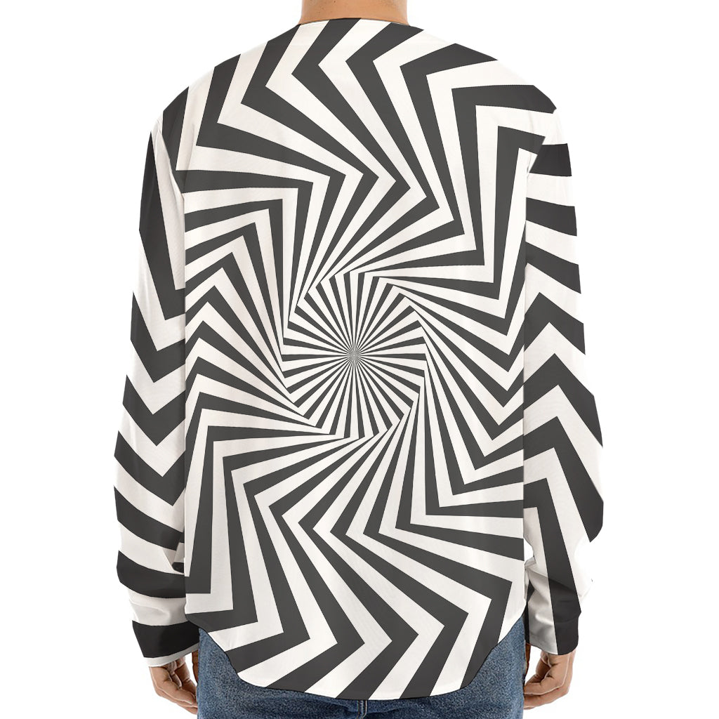 Angular Swirl Motion Illusion Print Long Sleeve Baseball Jersey
