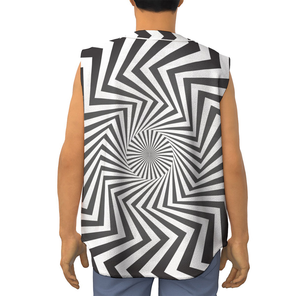 Angular Swirl Motion Illusion Print Sleeveless Baseball Jersey