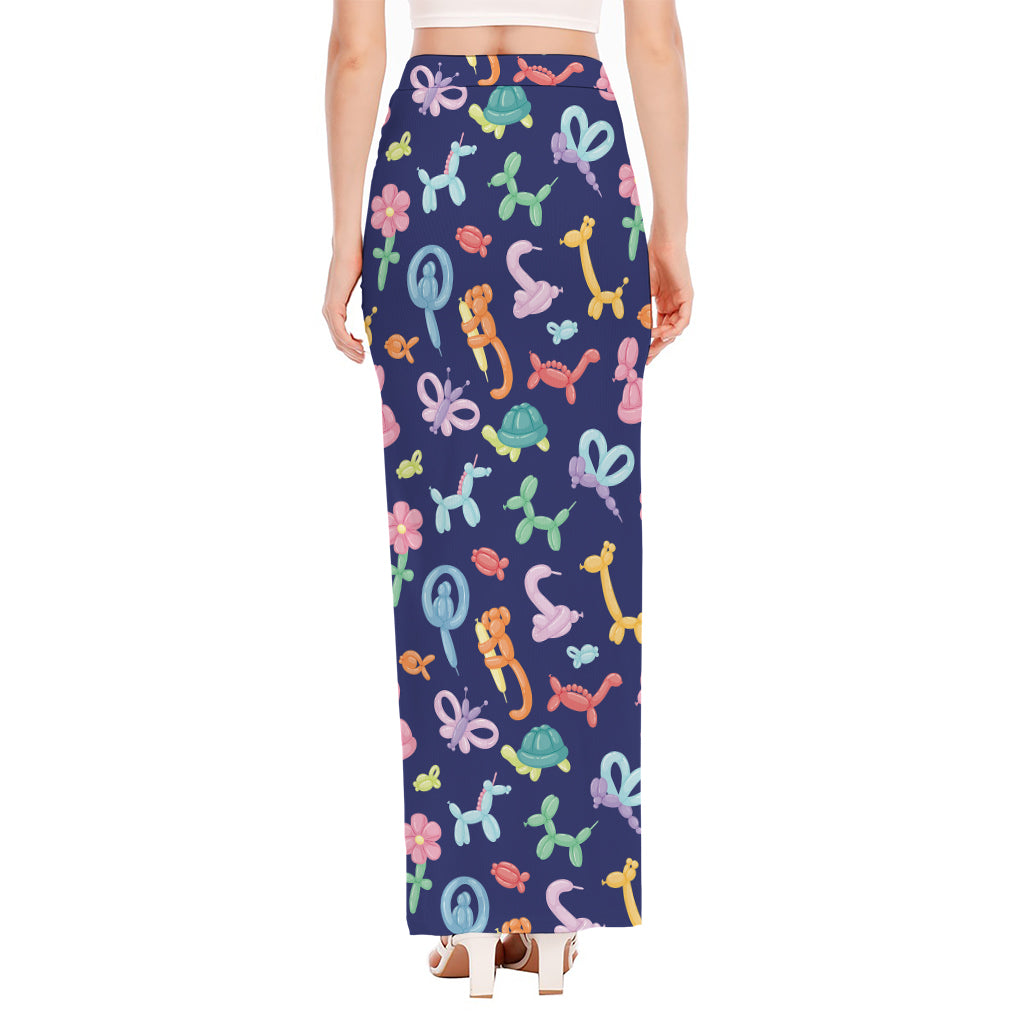 Animal Balloon Pattern Print High Slit Maxi Skirt