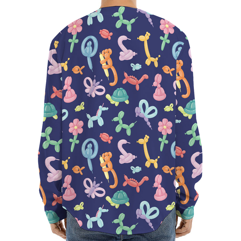 Animal Balloon Pattern Print Long Sleeve Baseball Jersey