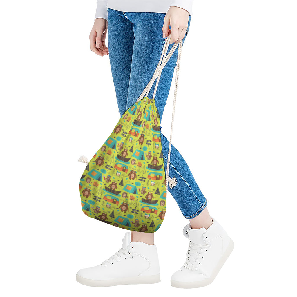 Animal Camping Pattern Print Drawstring Bag