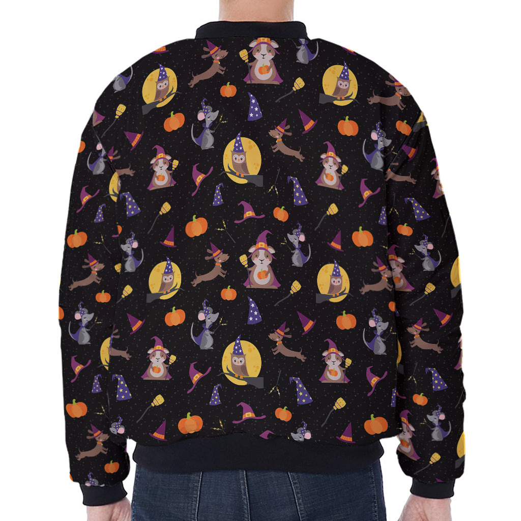 Animal Wizard Pattern Print Zip Sleeve Bomber Jacket