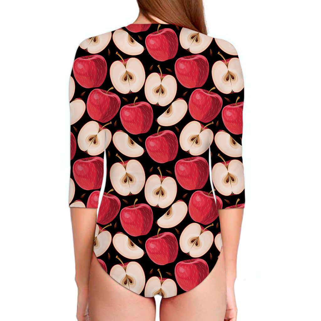 Apple Pattern Print Long Sleeve Swimsuit