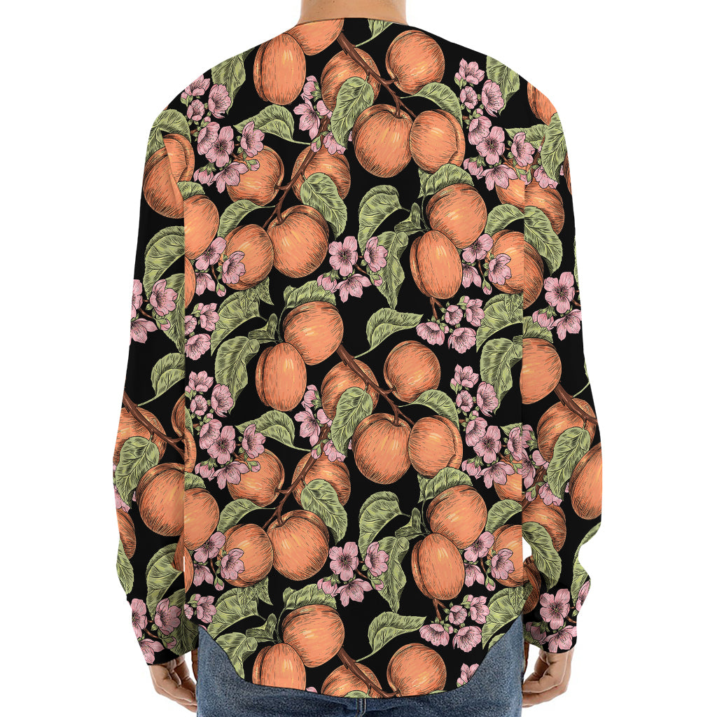 Apricot And Flower Pattern Print Long Sleeve Baseball Jersey