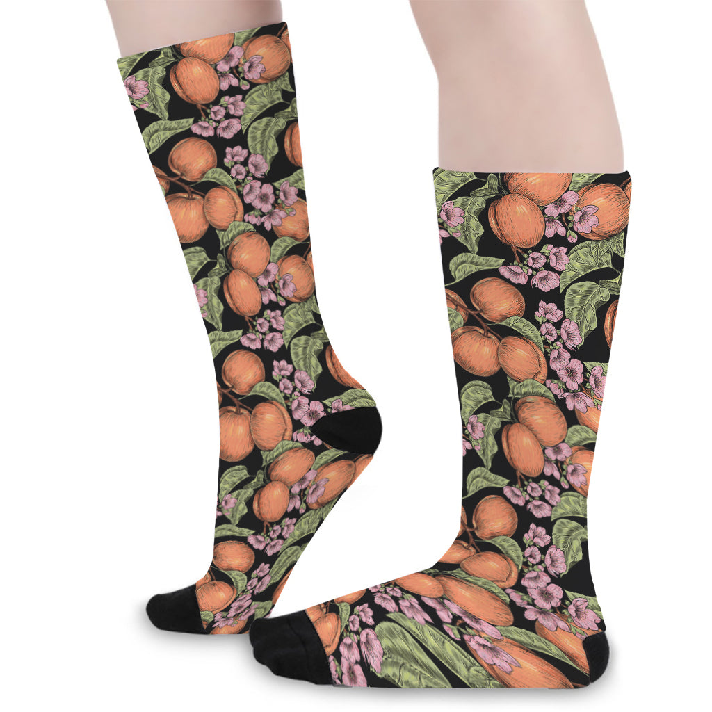 Apricot And Flower Pattern Print Long Socks
