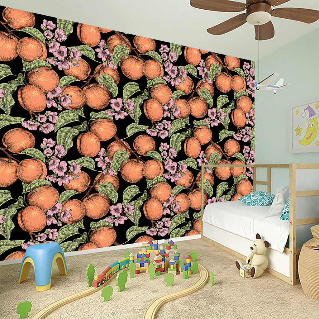 Apricot And Flower Pattern Print Wall Sticker