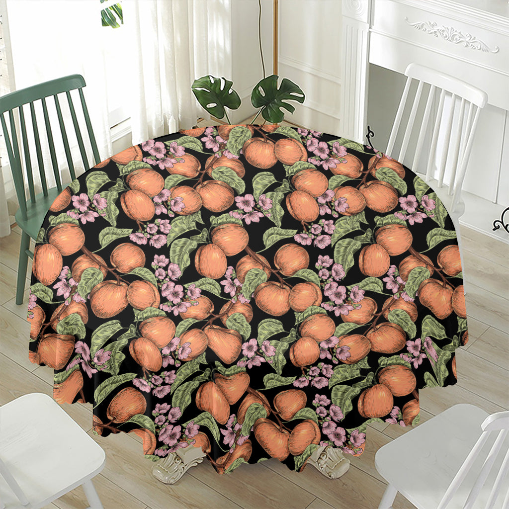 Apricot And Flower Pattern Print Waterproof Round Tablecloth