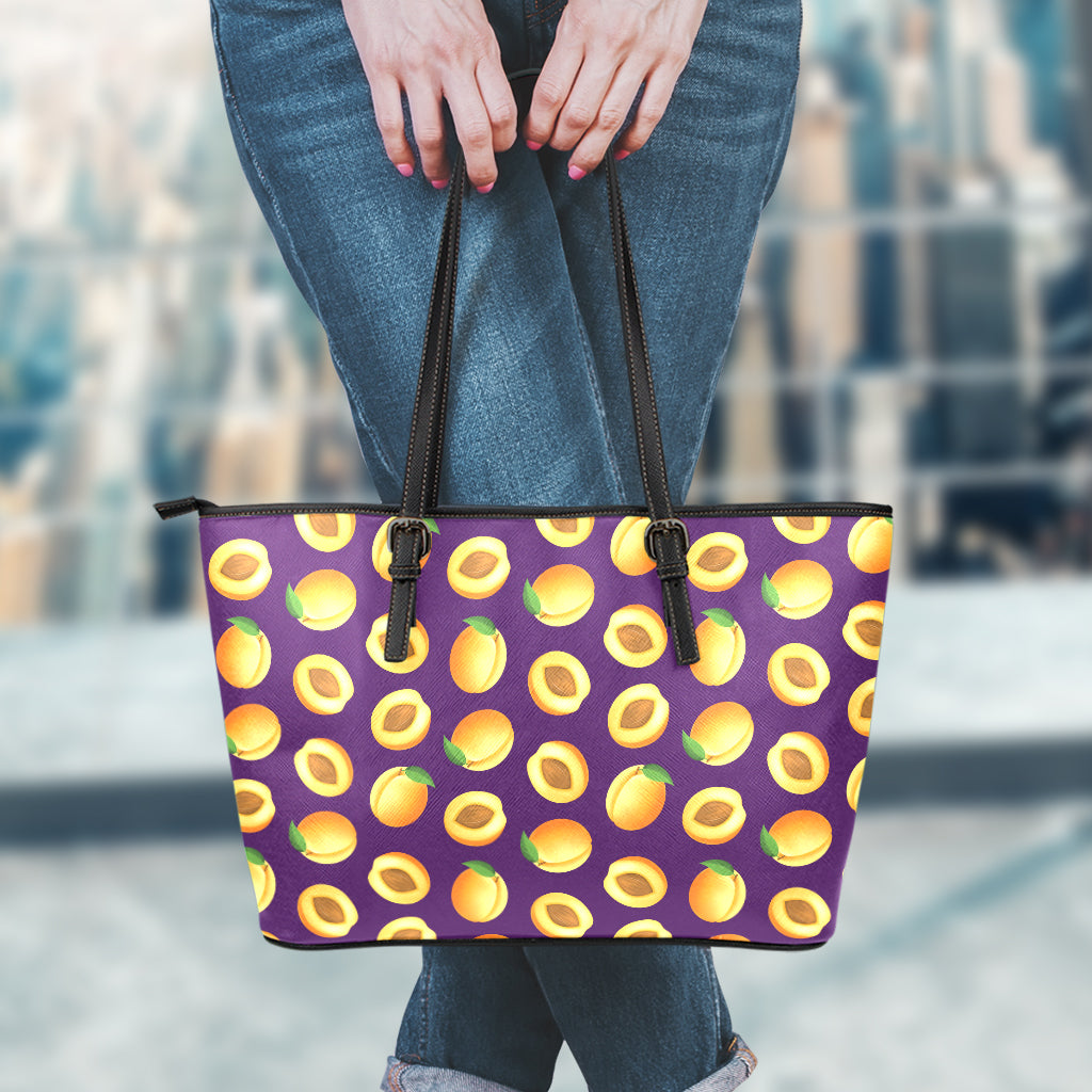 Apricot Fruit Pattern Print Leather Tote Bag