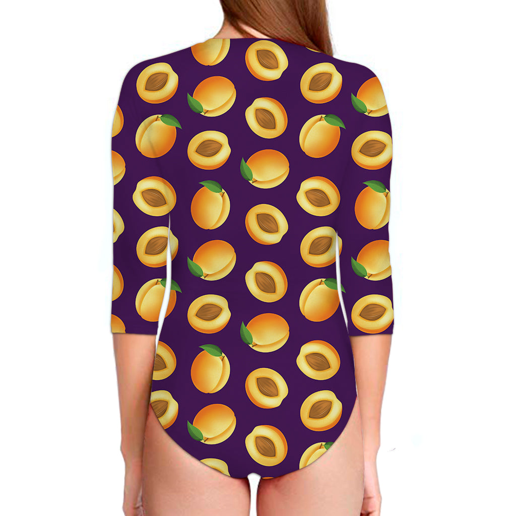 Apricot Fruit Pattern Print Long Sleeve Swimsuit