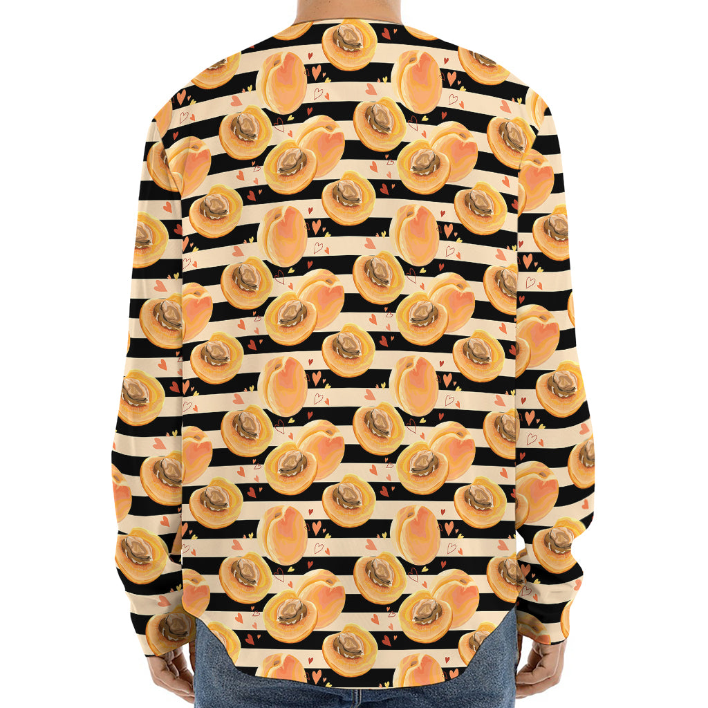 Apricot Fruit Striped Pattern Print Long Sleeve Baseball Jersey