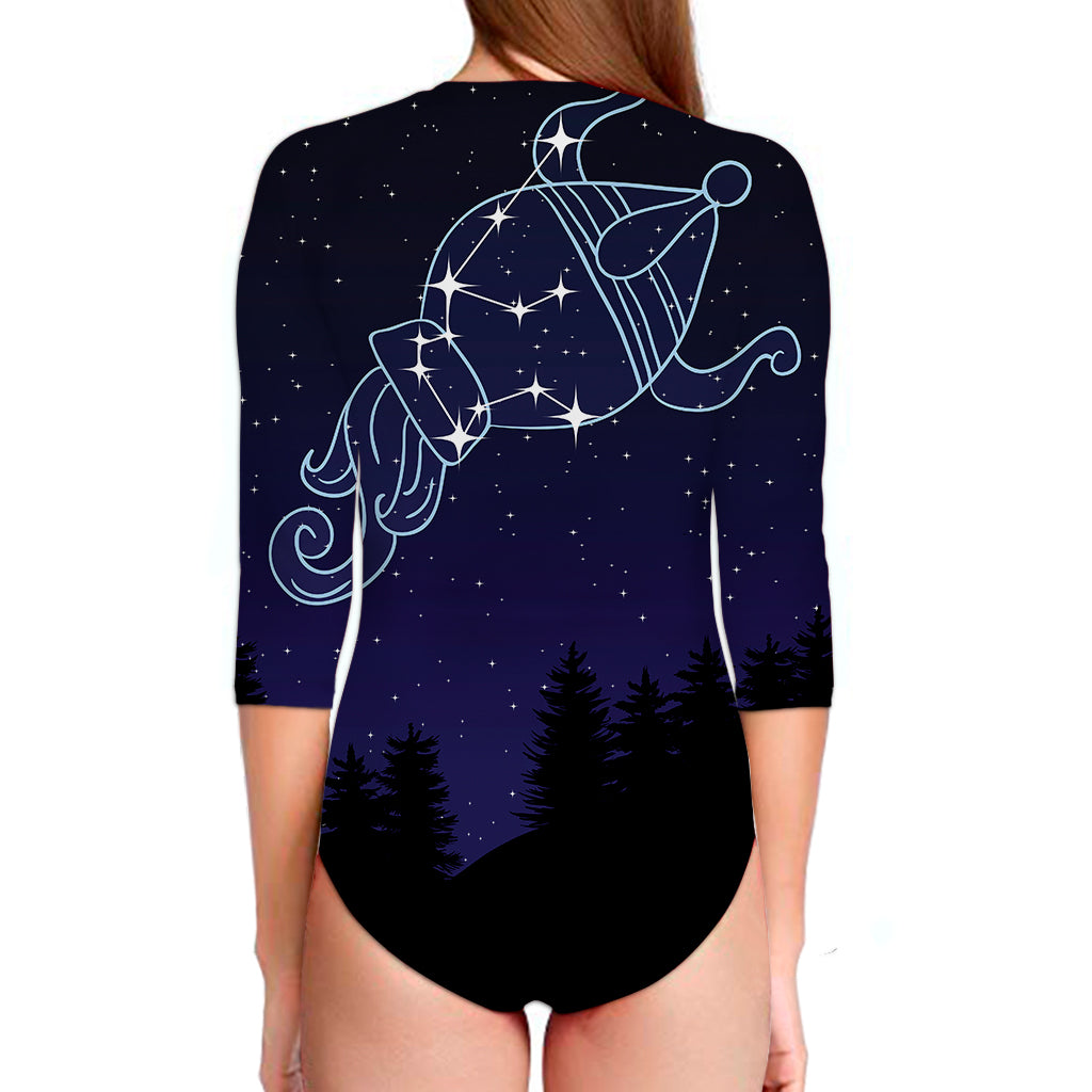 Aquarius Constellation Print Long Sleeve Swimsuit