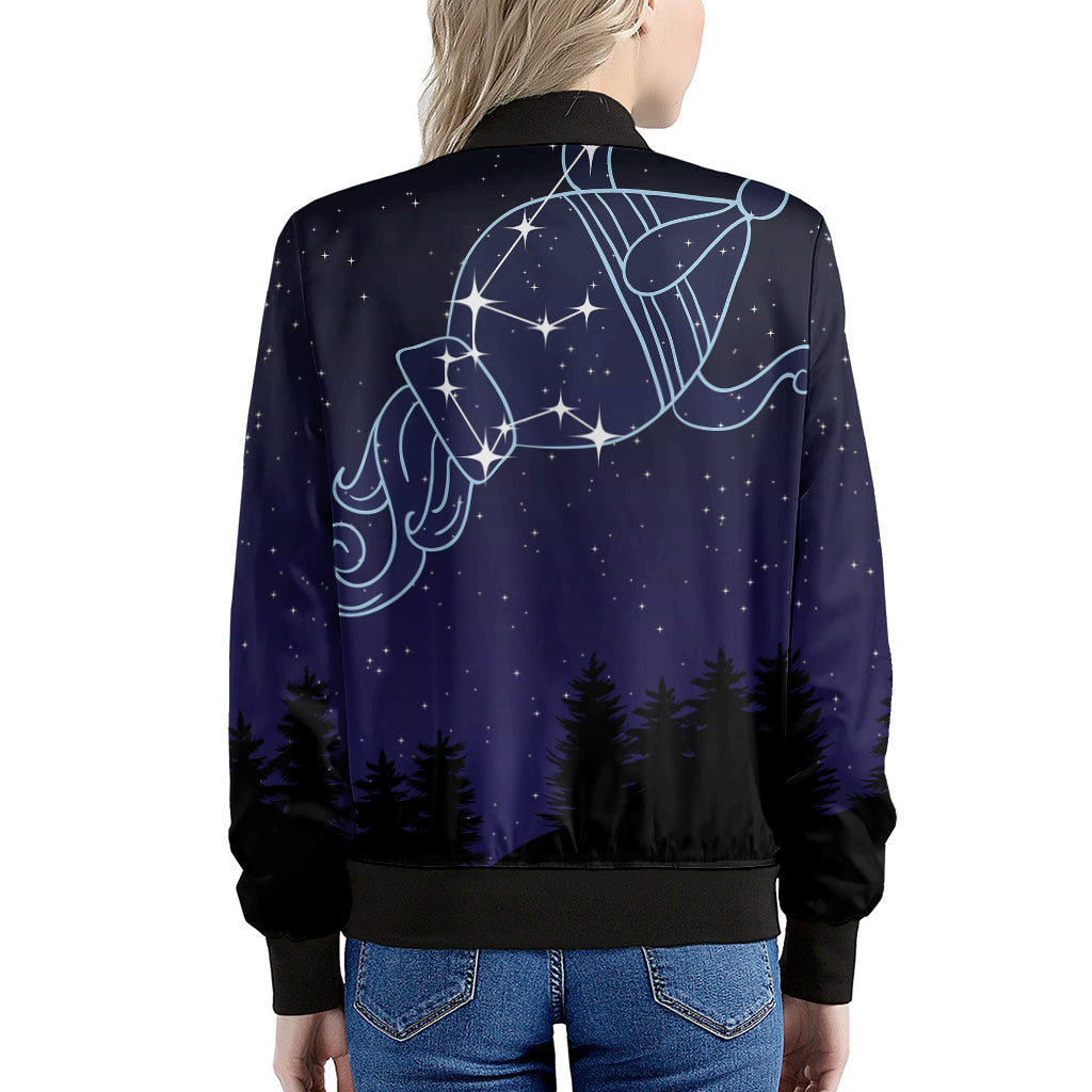 Aquarius Constellation Print Women's Bomber Jacket