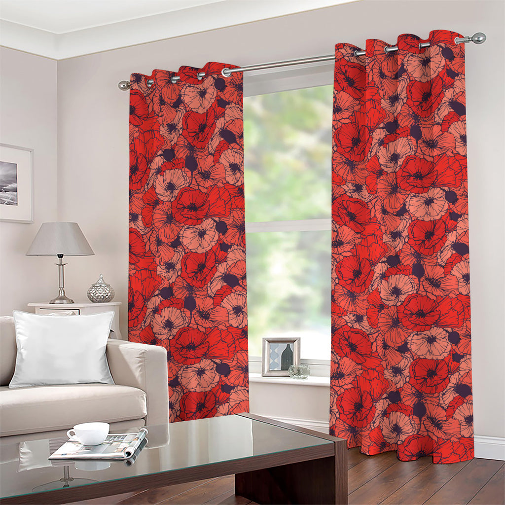 Armistice Day Poppy Pattern Print Grommet Curtains