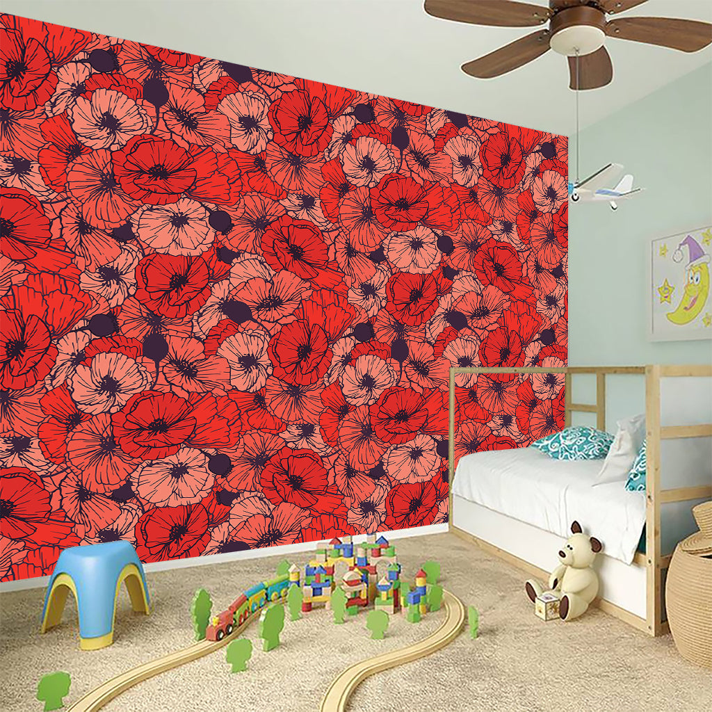 Armistice Day Poppy Pattern Print Wall Sticker