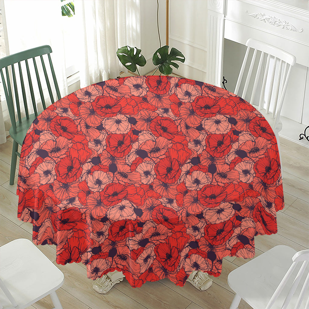 Armistice Day Poppy Pattern Print Waterproof Round Tablecloth