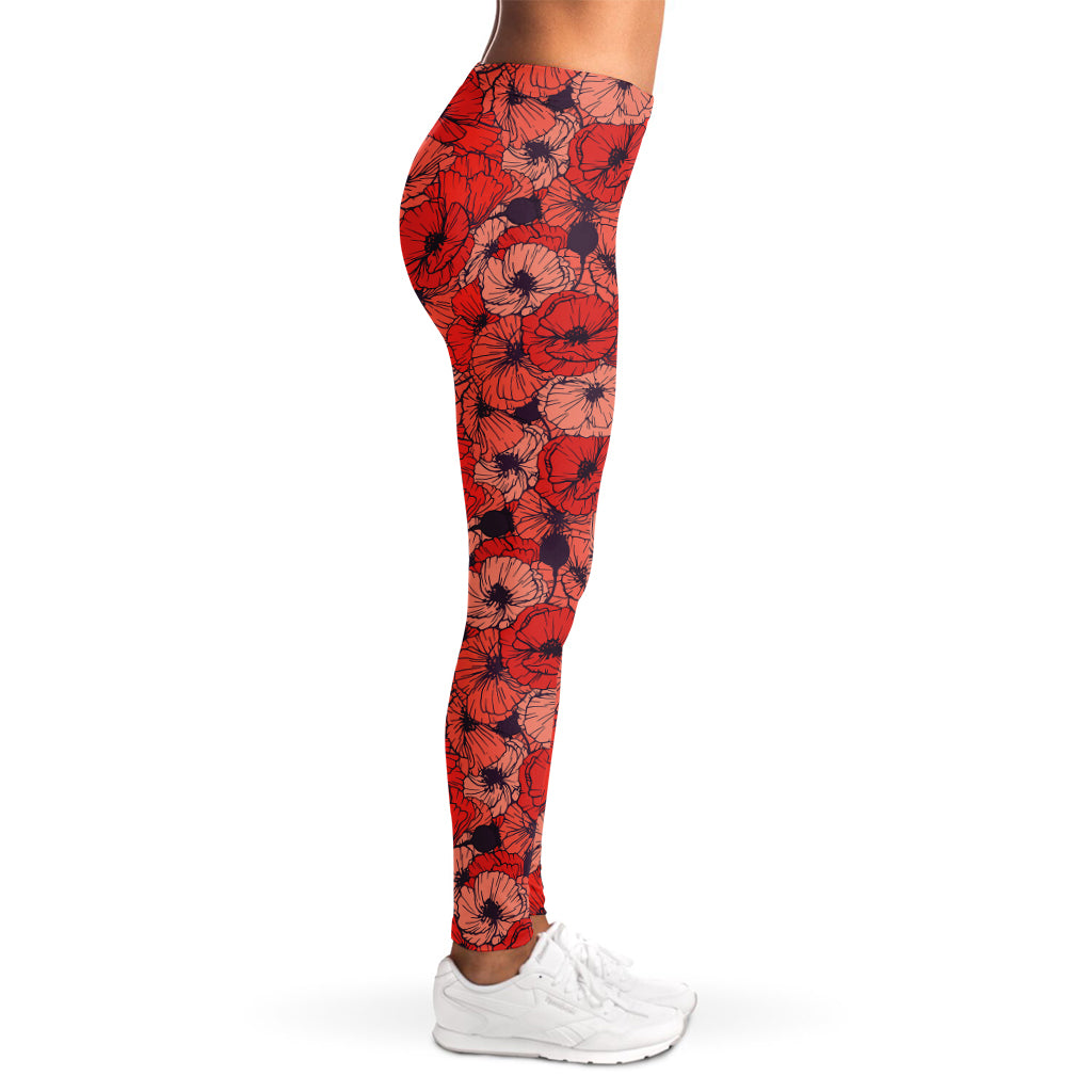 Armistice Day Poppy Pattern Print Women's Leggings