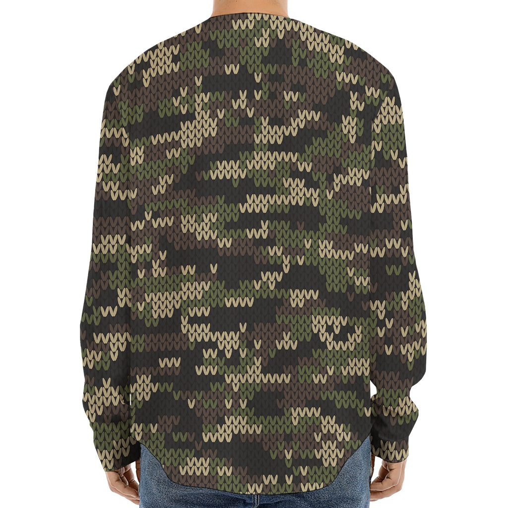 Army Camouflage Knitted Pattern Print Long Sleeve Baseball Jersey