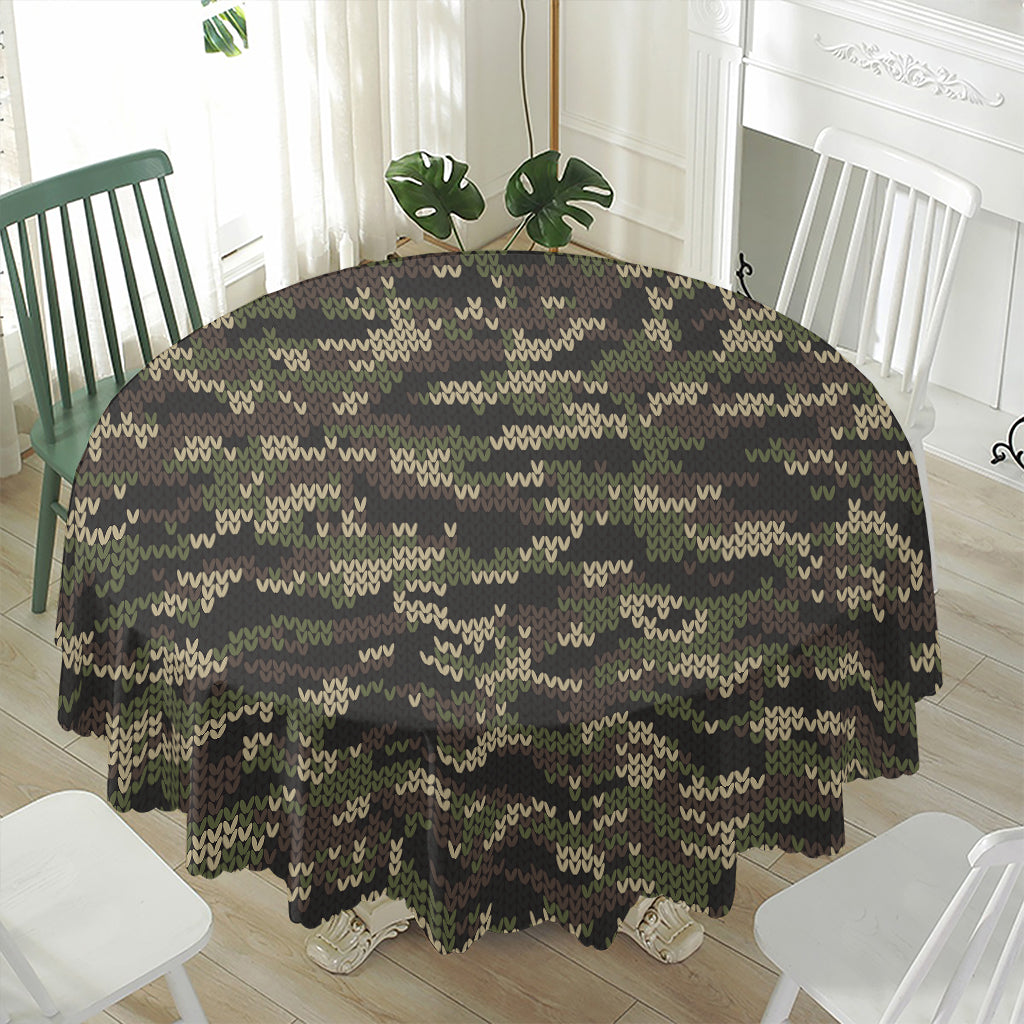 Army Camouflage Knitted Pattern Print Waterproof Round Tablecloth