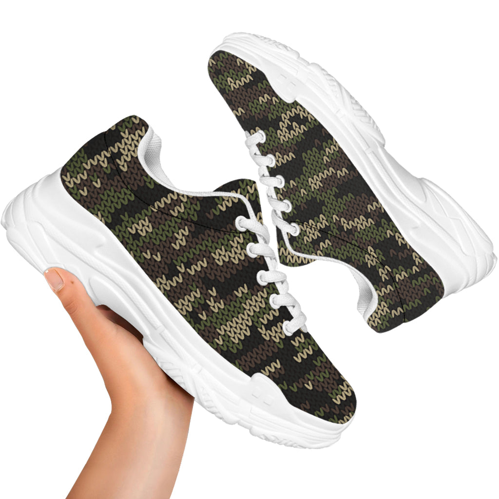Army Camouflage Knitted Pattern Print White Chunky Shoes