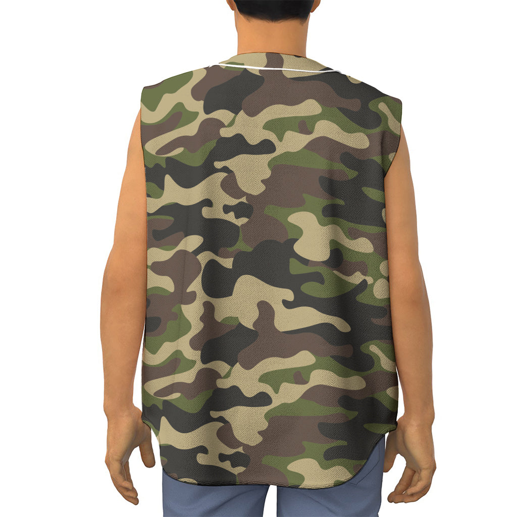 Army Green Camouflage Print Sleeveless Baseball Jersey