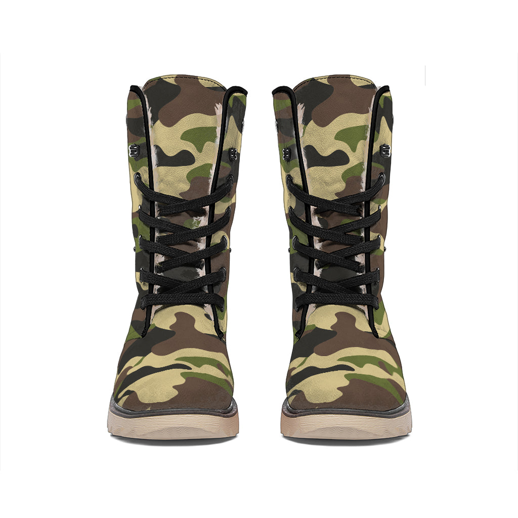 Army Green Camouflage Print Winter Boots