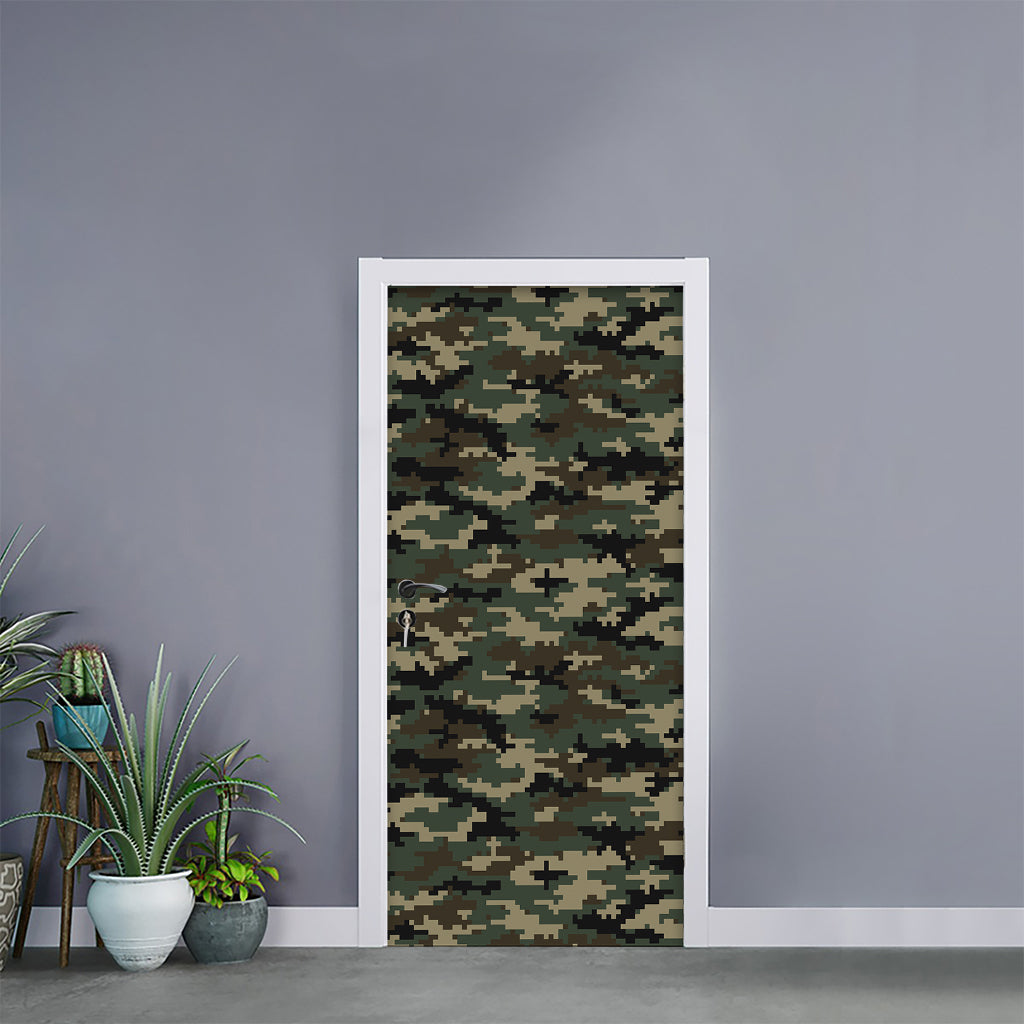 Army Green Digital Camo Pattern Print Door Sticker
