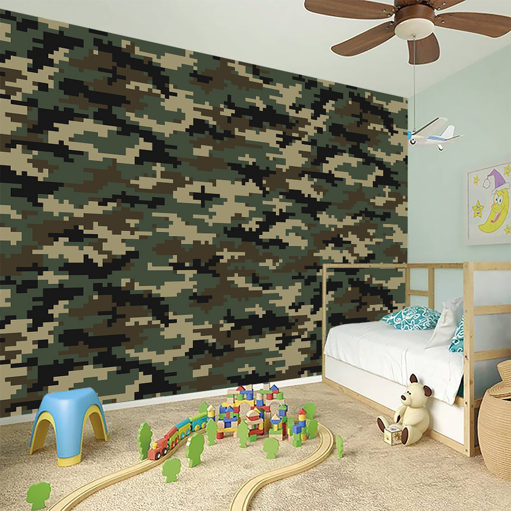 Army Green Digital Camo Pattern Print Wall Sticker