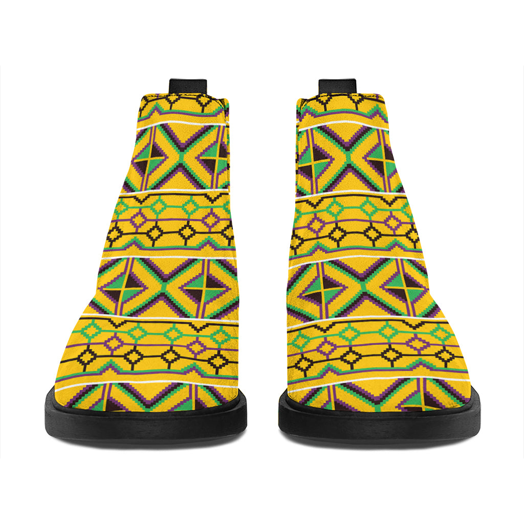 Asante Kente Pattern Print Flat Ankle Boots