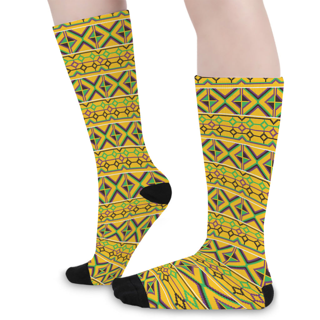 Asante Kente Pattern Print Long Socks