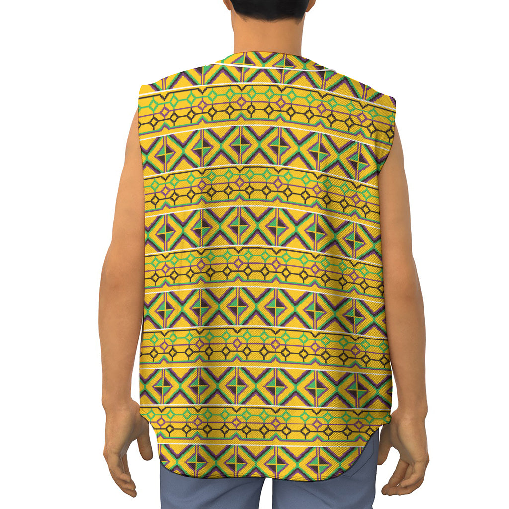 Asante Kente Pattern Print Sleeveless Baseball Jersey