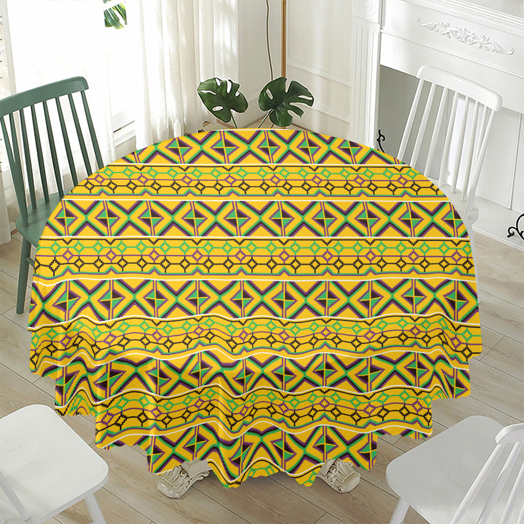 Asante Kente Pattern Print Waterproof Round Tablecloth