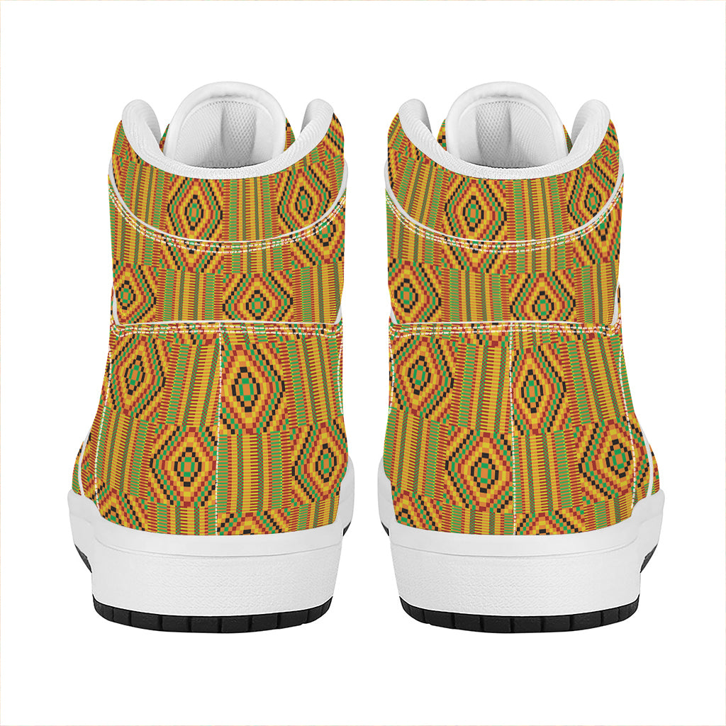 Ashanti Kente Pattern Print High Top Leather Sneakers