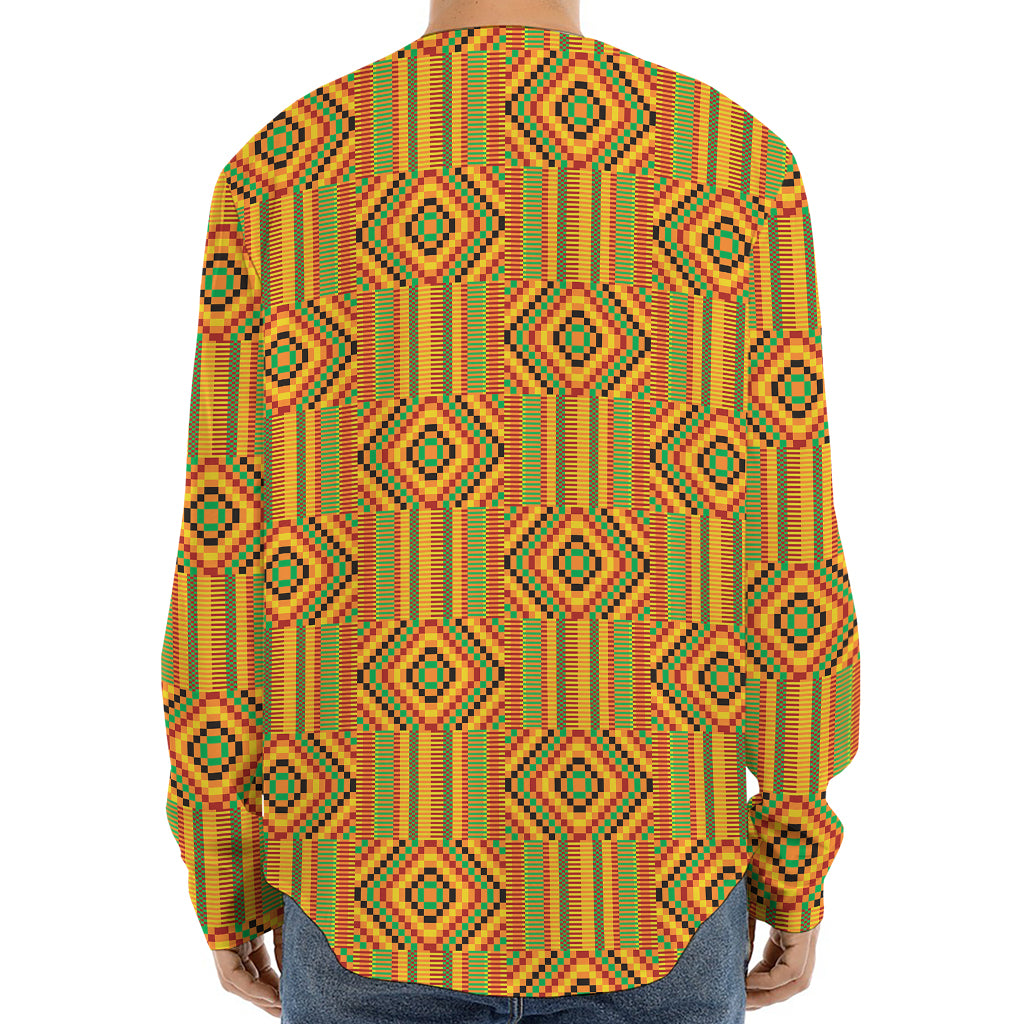 Ashanti Kente Pattern Print Long Sleeve Baseball Jersey