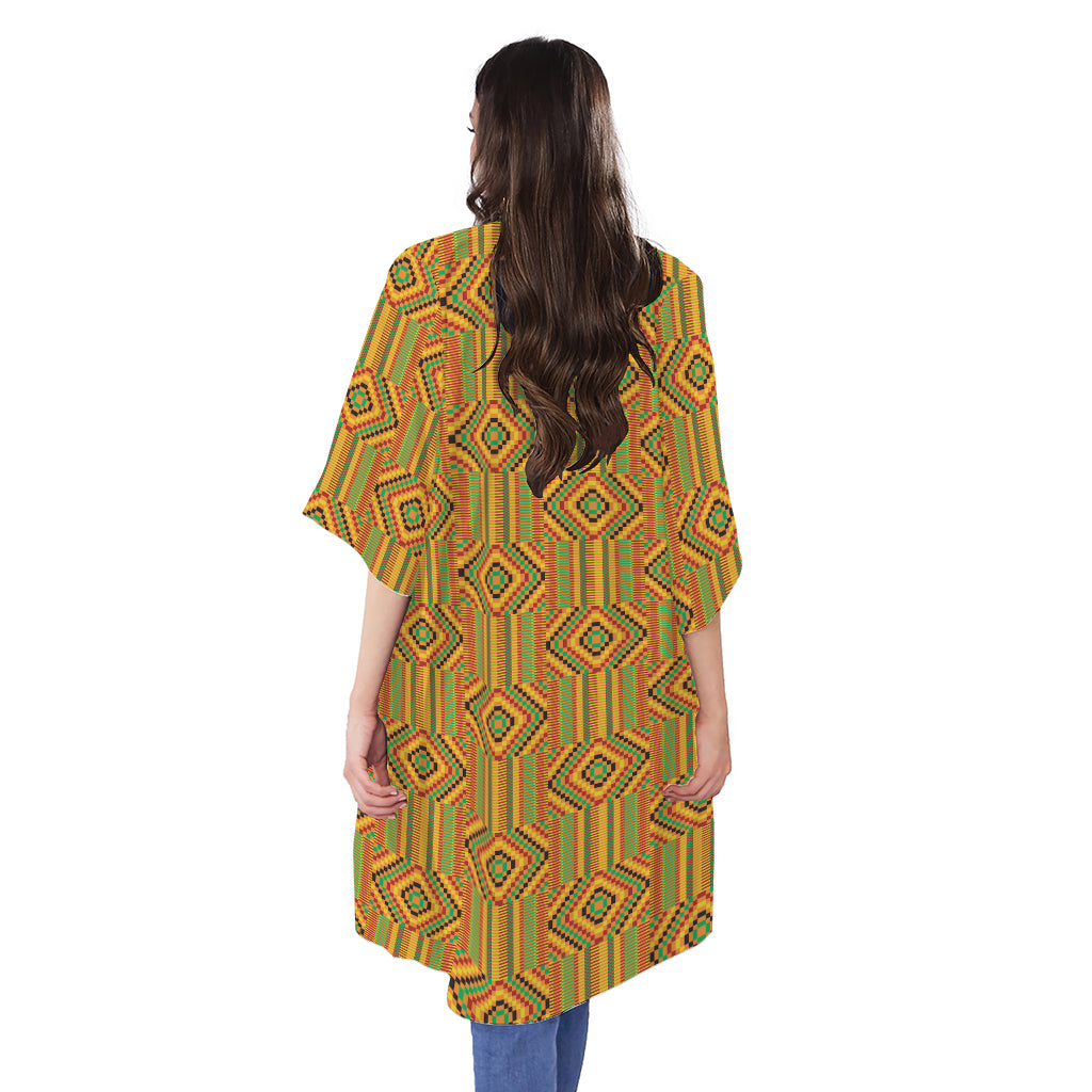 Ashanti Kente Pattern Print Open Front Beach Cover Up