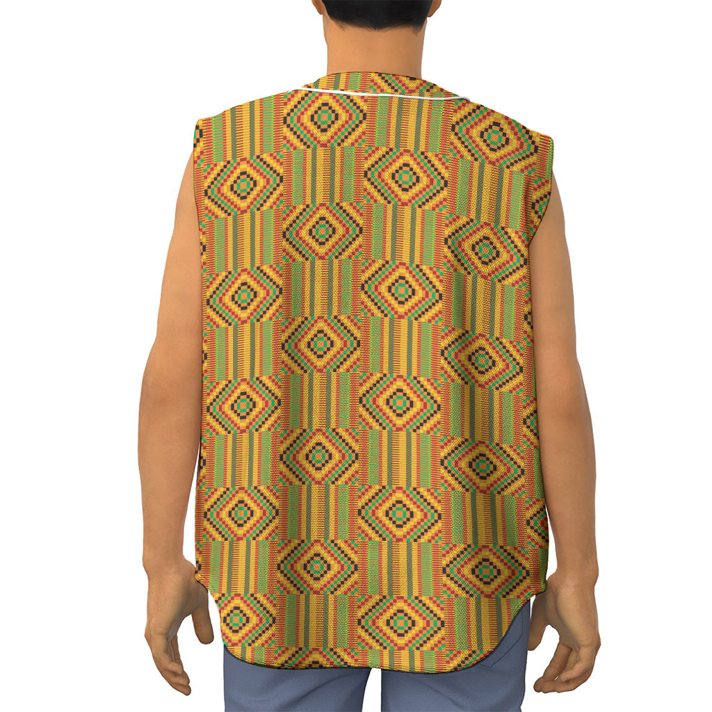 Ashanti Kente Pattern Print Sleeveless Baseball Jersey