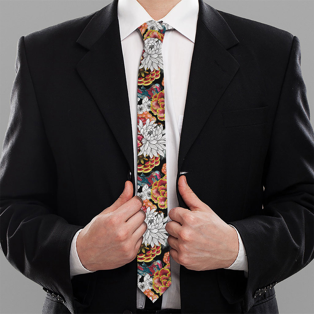 Asian Chrysanthemum Pattern Print Necktie