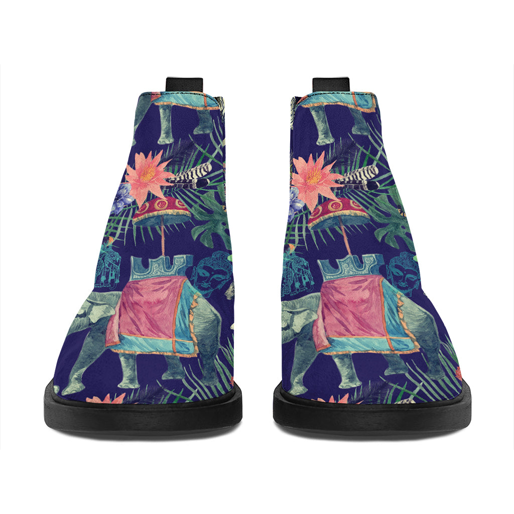 Asian Elephant And Tiger Print Flat Ankle Boots