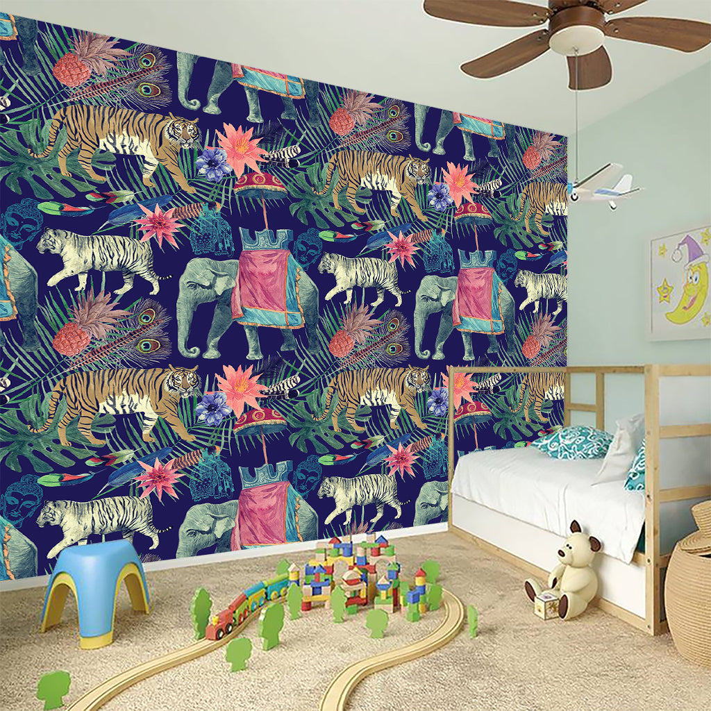 Asian Elephant And Tiger Print Wall Sticker