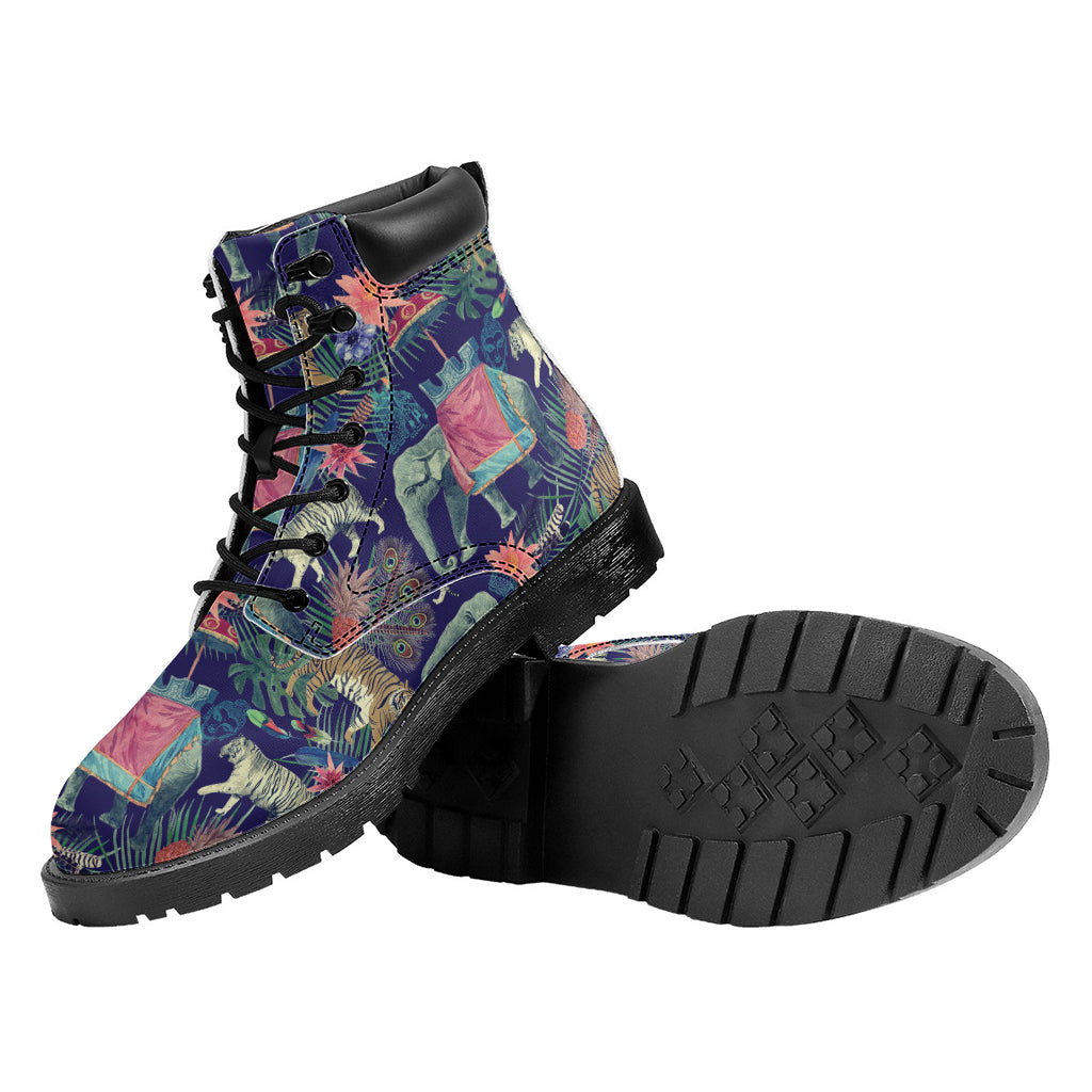 Asian Elephant And Tiger Print Work Boots