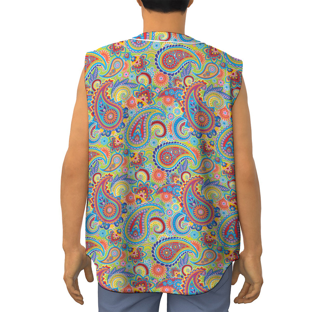Asian Paisley Pattern Print Sleeveless Baseball Jersey