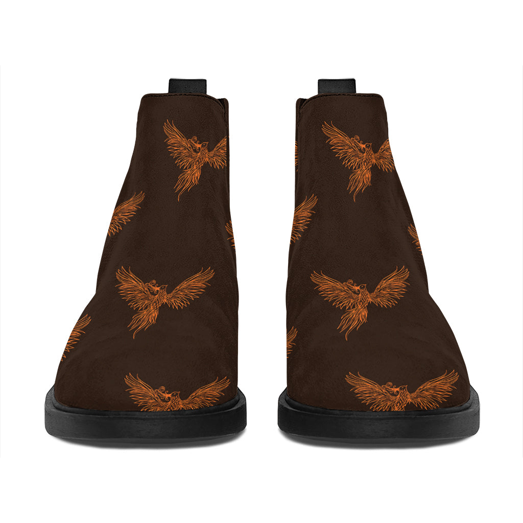 Asian Phoenix Pattern Print Flat Ankle Boots