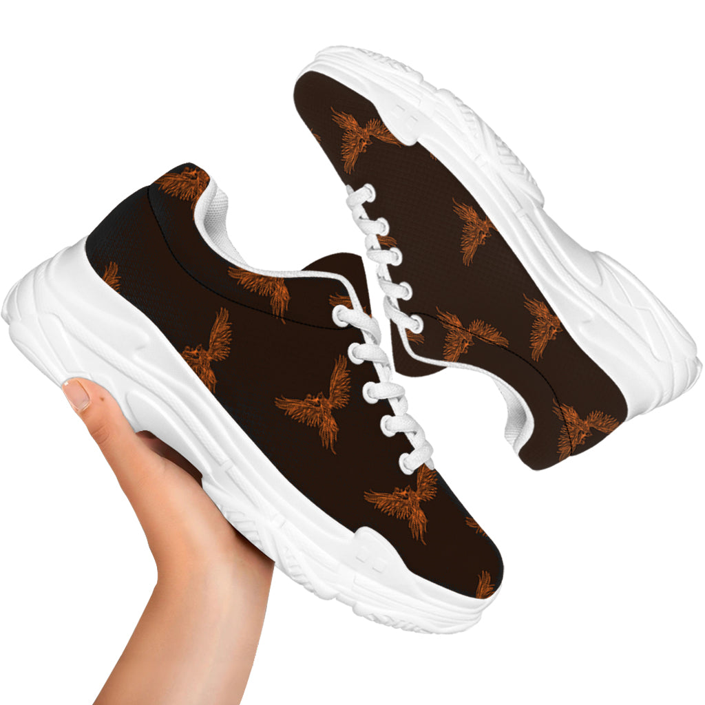 Asian Phoenix Pattern Print White Chunky Shoes