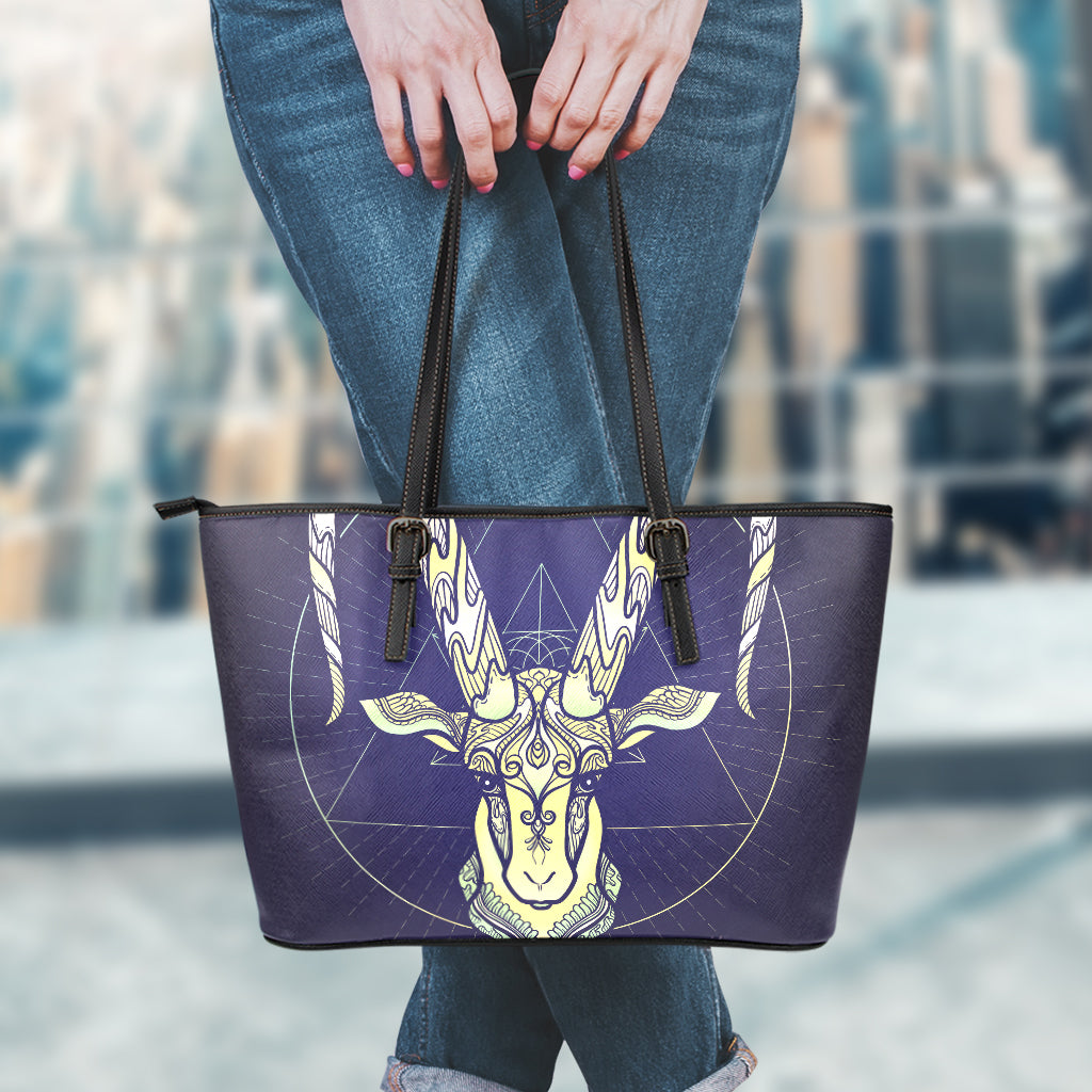 Astrological Capricorn Sign Print Leather Tote Bag